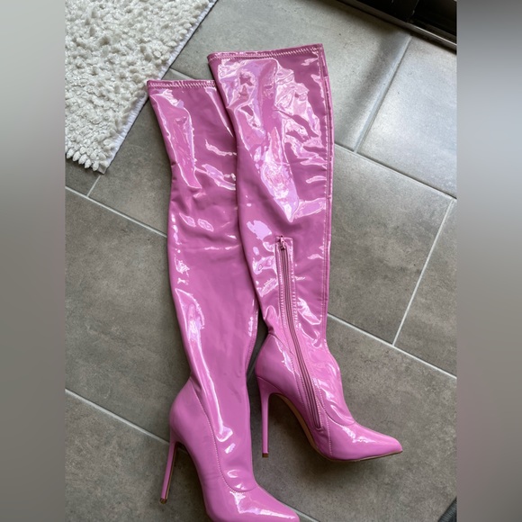Women’s Light Pink Thigh High Heel Boots Dolls Kill Skinny Heel Size 7.5 - Picture 2 of 8